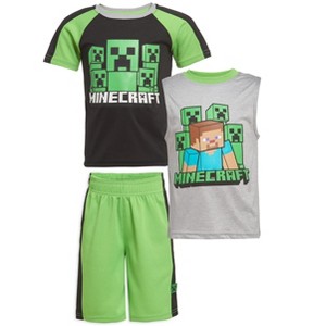 Minecraft Boys Creeper T-Shirt, Tank Top and Shorts 3-Piece Set - 1 of 4