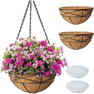 12in Hanging Planters for Outdoor Plants, Metal Chain Hanging Baskets with  Coco Liner, Round Hanging Flower Pots for Porch Balcony Garden Patio Decor  : Target