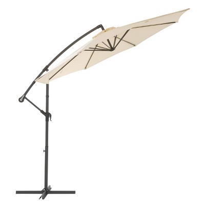 Warm White 9.5' Steel Frame Offset Tilting Patio Umbrella