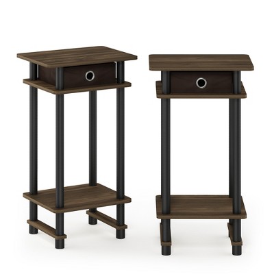 Furinno 2-17017 Turn-N-Tube Tall End Table with Bin, Columbia Walnut/Black/Dark Brown, Set of 2