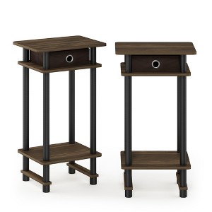 Furinno 2-17017 Turn-N-Tube Tall End Table with Bin, Columbia Walnut/Black/Dark Brown, Set of 2 - 1 of 1
