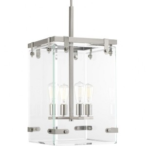 Progress Lighting Glayse 4-Light Pendant, Brushed Nickel, Beveled Glass Shade - 1 of 3