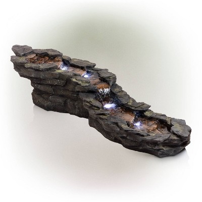 Tiered Rocky River Stream Fountain With White LED Lights - Alpine Corporation