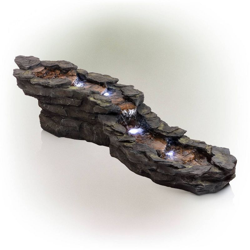 Tiered Rocky River Stream Fountain With White LED Lights - Alpine Corporation, 1 of 7