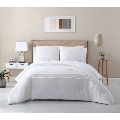 Full/Queen 3pc Cotton Lyocell Pleat Comforter Set White - Avery Homegrown