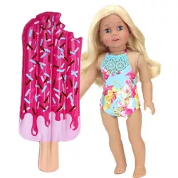 Sophia's - 18" Doll - Floral Print Lace Trim Bathing Suit & Popsicle Pool Float - Pink