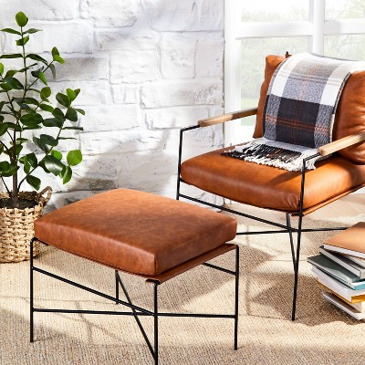 Faux Leather & Metal Ottoman - Black/Brown - Hearth & Hand™ with Magnolia