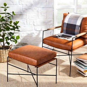 Faux Leather & Metal Ottoman - Black/Brown - Hearth & Hand™ with Magnolia - 1 of 4