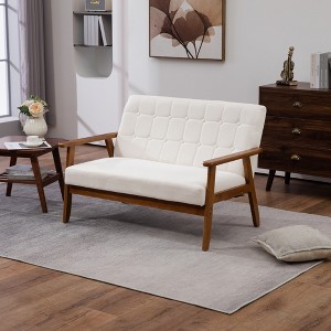 YONWAY Mid-Century Modern Solid Loveseat Sofa, 2-Seat Upholstered Linen Loveseat, for Living Room Bedroom - 1 of 4