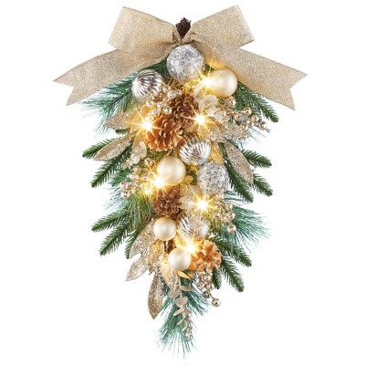 Collections Etc LED Lighted Silver & Gold Ornament Hanging Swag