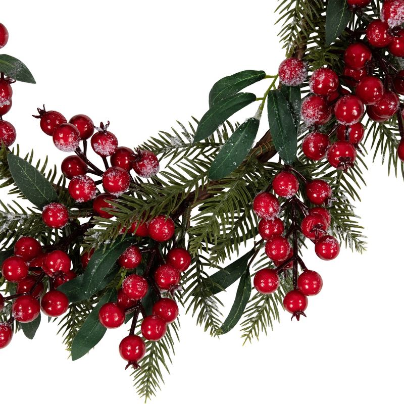 Northlight 18" Unlit Frosted Green Leaves and Red Berries Artificial Christmas Wreath, 5 of 9