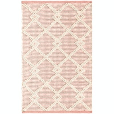 English Manor Rose & Ivory Geometric Hand-Knotted Wool Rug