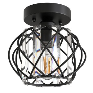 YANSUN 1-Light Cross Metal Semi-Flushmount Ceiling Light with Black Powder-Coated Finish and Triangle Crystal Strips, E26 Socket - 1 of 1