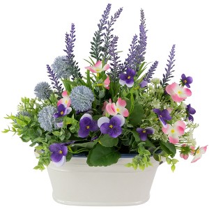 Northlight Artificial Lavender and Mixed Spring Floral in Weathered Ceramic Pot - 12" - 1 of 4