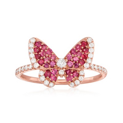 Ross-Simons 0.86 ct. t.w. Ruby and .30 ct. t.w. Diamond Butterfly Ring in 14kt Rose Gold