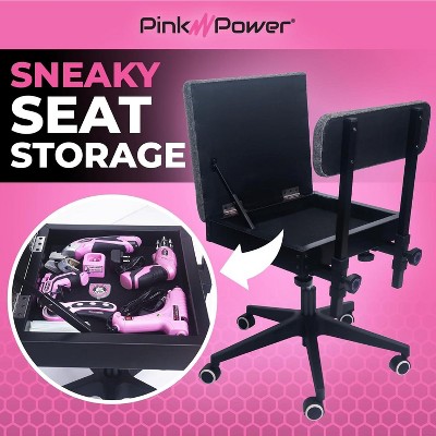 Gray Adjustable Hydraulic Sewing Chair with Wheels and Storage