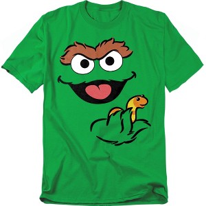 Men's Sesame Street Oscar The Grouch Holding Slimey T-Shirt - 1 of 4