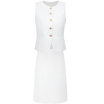 INSPIRE CHIC Women's Trendy Work Sleeveless Vest and Pencil Skirts Suit Set 2 Pieces