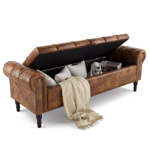 Arceso Storage Bench,50” Queen Linen Tufted Button End of Bed Bench, Upholstered Bedroom Bench,Ottoman Bench for End of Bed Living Room, Entryway - 1 of 4