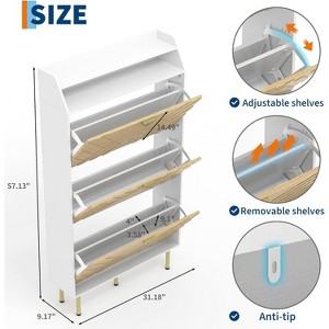 Slim Shoe Cabinet with 3 Drawers, Wood Grain & White Finish, Hidden Entryway Shoe Rack with Top Shelf for Hallway, Closet, or Bedroom - 1 of 4