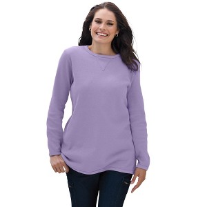 Woman Within Plus Size Waffle Thermal Sweatshirt - 1 of 4