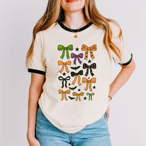 Simply Sage Market Coquette Colorful Halloween Bows Ringer Tee - 1 of 4