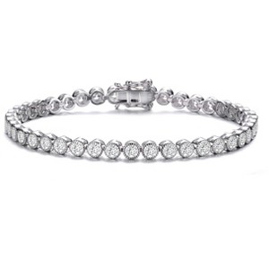 Guili Sterling Silver Rhodium Plated Clear Round Cubic Zirconia Milgrain Bezel Tennis Bracelet, Stylish and Sparkling for a Timeless Look - 1 of 3