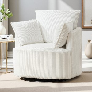 360-degree Wood and Metal Swivel Barrel Chair with Curved Backrest - 1 of 4