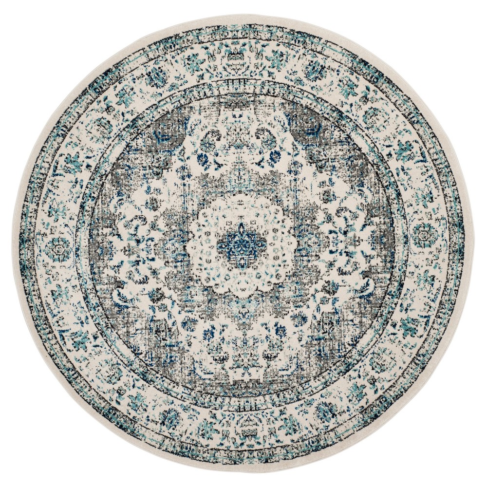 5'1in Round Abstract Loomed Area Rug Gray/Ivory - Safavieh