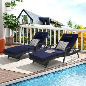 PAGED Outdoor Lounge Chairs Set of 2 with Cushions,Wicker Outdoor Chaise Lounge with Foldable Design for Patio,Beach,Yard - 1 of 4