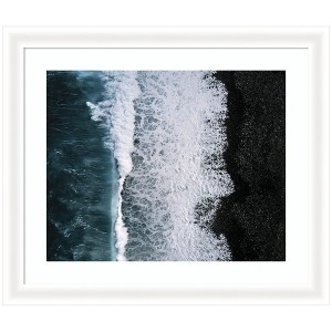 Kate and Laurel Framed Art Ocean Waves on the Black Beach in Iceland by Michael Schauer, 27x23, Oliver White Narrow - 1 of 4