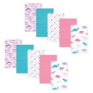 Hudson Baby Infant Girl Cotton Flannel Burp Cloths, Cuteasaurus, One Size - 1 of 4