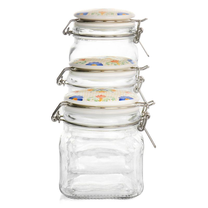Gibson Laurie Gates California Designs Tierra 3 Piece Glass Canister Kitchen Set with Decorated Lids, 3 of 6