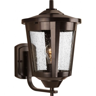 Progress Lighting, East Haven, 1-Light Outdoor Wall Lantern, Antique Bronze, Seeded Glass Shade