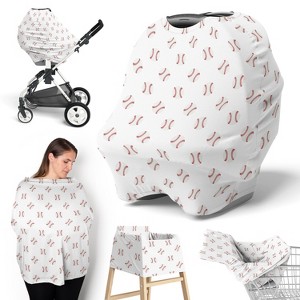 Sweet Jojo Designs Boy 5-in-1 Multi Use Baby Nursing Cover Baseball Patch Red and White - 1 of 4