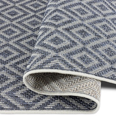 Reversible Denim and Cream Diamond Synthetic 8' x 10' Area Rug