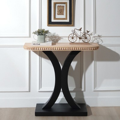 35" Modern Small Entryway Table,Half Moon Console Table With Wood Tabletop And Sculpted Base,Bedroom Wooden Display Table-Cuddlewood