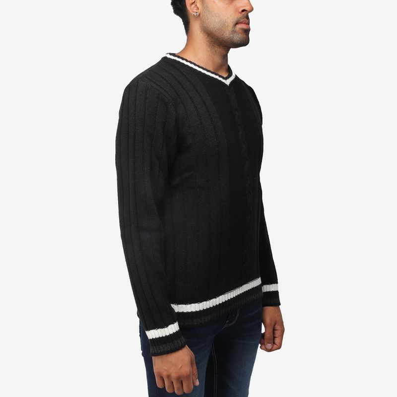 X RAY Men's Cable Knit Tipped V-Neck Sweater, 3 of 7