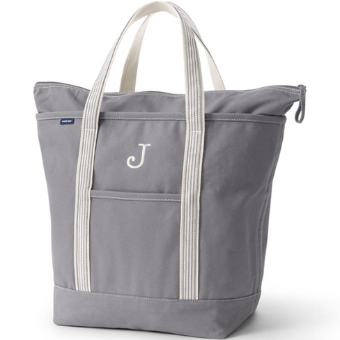 Lands' End Zip Top Canvas Tote Bag, Size: Large, Grey