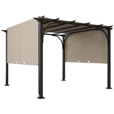 Outsunny 10' x 10' Outdoor Pergola Patio Gazebo Retractable Canopy Sun Shelter with Steel Frame