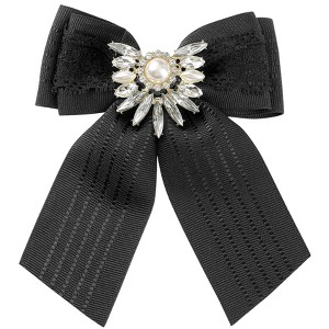 INSPIRE CHIC Women's Ribbon Rhinestone Pre-tied Bow Neck Tie Brooch Pins for Shirts - 1 of 4