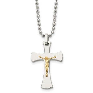 Black Bow Jewelry Stainless Steel & 14k Yellow Gold Crucifix Maltese Necklace, 22 inch - 1 of 4