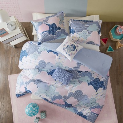 5 Pcs Lovely Cloud Print Cotton Duvet Set, All Season Home Textile fits Child's Bedroom Decor