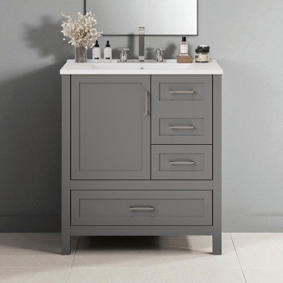 Mshliw 30" Bathroom Vanity with Ceramic Sink, Soft-Close Doors & Drawers, Solid Wood Frame, Modern Storage Cabinet
