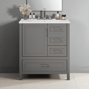 Mshliw 30" Bathroom Vanity with Ceramic Sink, Soft-Close Doors & Drawers, Solid Wood Frame, Modern Storage Cabinet - 1 of 4