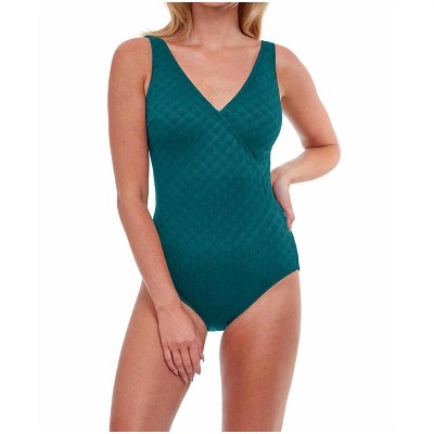 Women's Textured Full Coverage V-Neck Surplice One Piece Swimsuit - Gottex
