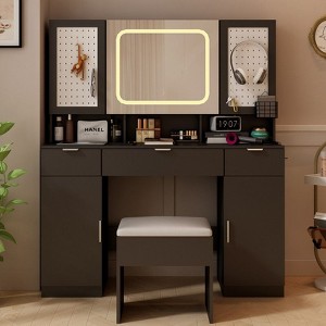 Karl Home Large Makeup Vanity Set with LED Mirror Cabinet, USB & Power Outlet,3 Drawers and 5 Doors - 1 of 4