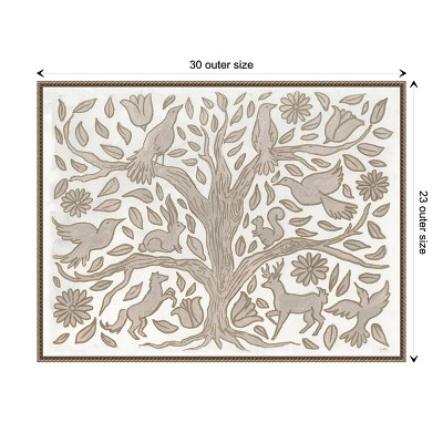 Neutral Grey Animal Tree Canvas Wall Art with Beaded Frame