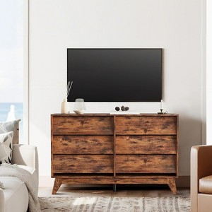 6 Drawer Dresser, Vintage Chest of Drawers with Bevel Design, Modern Dresser TV Stand for Bedroom - 1 of 4