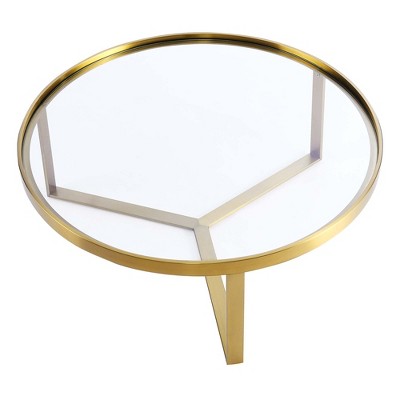 Round Gold Metal Coffee Table with Clear Glass Top